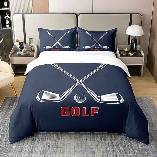 richhome 100% Natur Baumwolle Golf Club Bettbezug 135x200,Jungen Männer Sport Thema Ball Spiel Bettwäsche Set, Retro Navy Blue Print Tröster Bezug (kein Tröster) von richhome