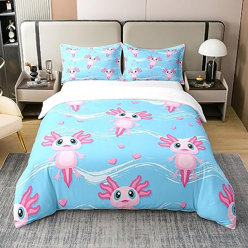 richhome 100% Natur Baumwolle Kawaii Axolotl Bettbezug 135x200,Sommer Meer Wild Tier Girly Zimmer Dekor Super weiche Bettwäsche Set, Cartoon Tier Graffiti Tröster Abdeckung Bettwäsche (kein Tröster) von richhome