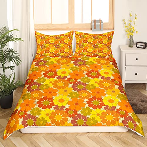 richhome 70er Jahre Groovy Daisy Bettbezug Vintage Hippie Blumen Garten Pflanzen Bettwäsche Set Land Blooming Floral Bettbezug mit 1 Kissenbezug 135x200 von richhome