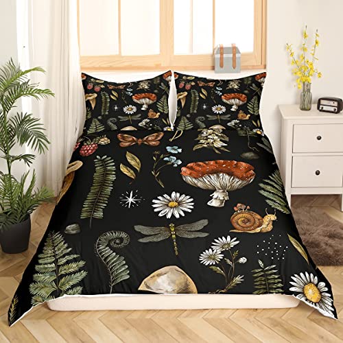 richhome Aquarell Muhsroom Bettbezug 135x200 Retro Hippie Daisy Wilde Libelle Bettwäsche Set Outdoor Blätter Blumen Natürliche Motte Tröster Bezug mit 1 Kissenbezug von richhome