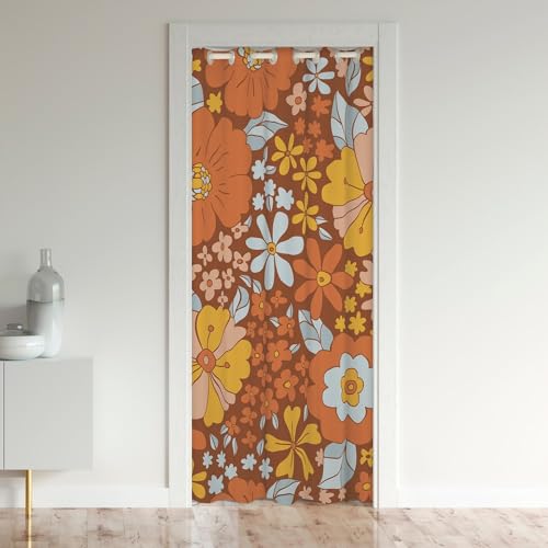 richhome Braun Weiß Gelb Floral Tür Tür Vorhang, Hippie Retro Bauernhaus Pflanze Blackout Vorhang, 70er Jahre Groovy Blumen Tür Drape für Partition Privacy Shading Decor,132x203 von richhome