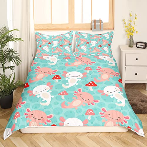 richhome Cartoon Axolotl Bettbezug 135x200 Nette Pilz Pflanzen Bettwäsche Set Schöne Wilde Tier Rustikale Tröster Bezug mit 1 Kissenbezug Teal Blue von richhome