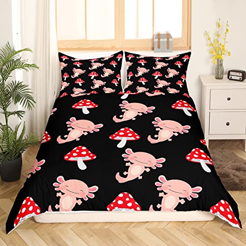 richhome Cartoon Rosa Axolotl Bettbezug 135x200 Netter roter Pilz Outdoor Pflanzen Bettwäsche Set Schöne Wilde Tier Rustikale Tröster Abdeckung mit 1 Kissenbezug von richhome