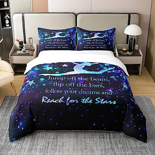 richhome Gymnasts Silhouette 100% Natur Baumwolle Bettbezug 135x200 Sternenhimmel Galaxy Romantische Trösterbezug 135x200 mit 1 Kissenbezug von richhome