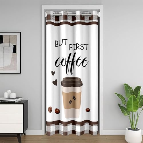 richhome Kaffee Tür Vorhang für Privatsphäre Tropische Pflanze Kaffee Bohnen Vorhang für Schlafzimmer Braun Weiß Plaid Check Vorhang für Schrank Raum Vorhang 1 Panel 106x203 von richhome