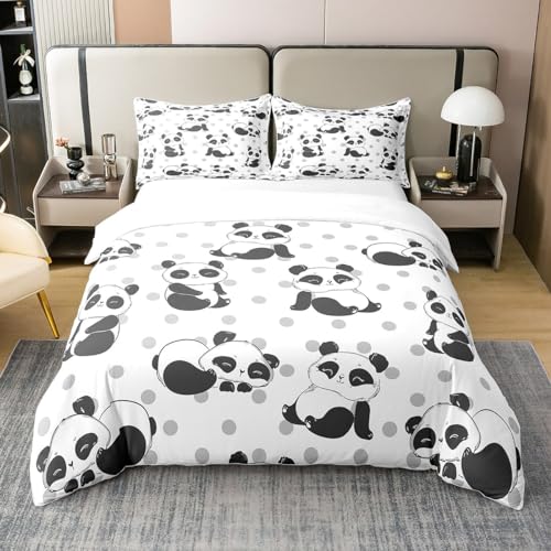 richhome Kawaii Panda 100% Natur Baumwolle Bettbezug 135x200, Cartoon Wild BearSoft Bettwäsche Set, graue Punkte Tröster Abdeckung Bettwäsche (kein Tröster) von richhome