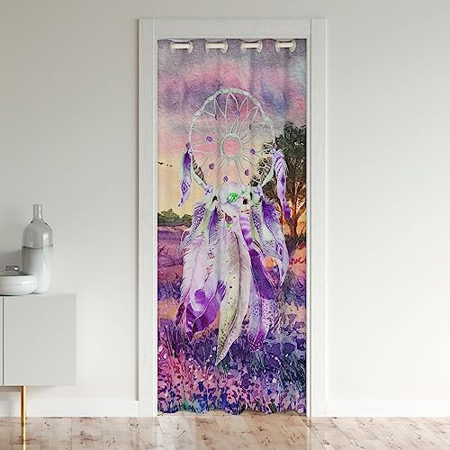 richhome Lila Graffiti Lavendel Blumen Tür Vorhang 106x203, Tier Federn Böhmische Tür Blackout Vorhang, Boho Traum Catcher Tür Vorhang Schlafzimmer Dekor von richhome