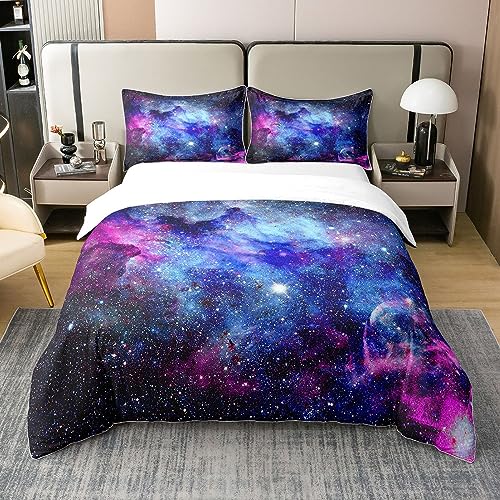 richhome Starry Sky Galaxy 100% Natur Baumwolle Bettbezug Planet Outer Space Shiny Trippy Comforter Bezug 135x200 mit 1 Kissenbezug Blau Lila Mystical Boho Bettwäsche Set von richhome