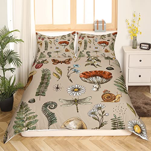 richhome Wilde Pilz Bettbezug Outdoor Schmetterling Natürliche Libelle Bettwäsche Set Daisy Dschungel Pflanzen Rustikale Tröster Abdeckung mit 1 Kissenbezüge 135x200 von richhome