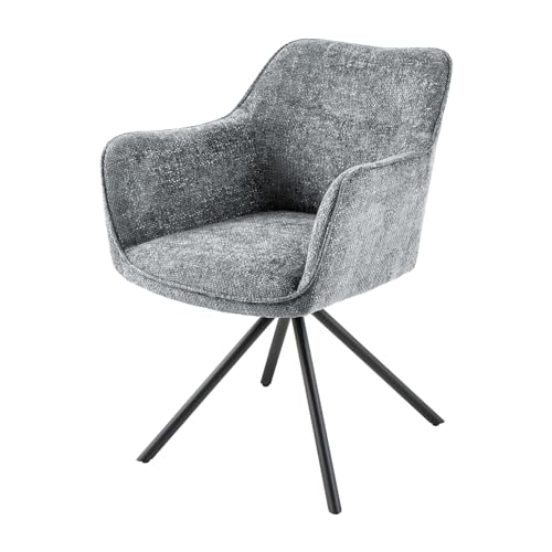 Riess Ambiente Drehbarer Stuhl Verona grau Strukturstoff mit Armlehne Metallbeine schwarz Esszimmerstuhl Küchenstuhl von Riess Ambiente
