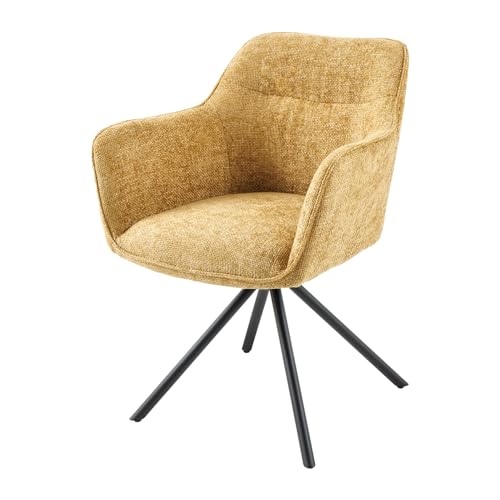 Riess Ambiente Drehbarer Stuhl Verona senfgelb Strukturstoff mit Armlehne Metallbeine schwarz Esszimmerstuhl Küchenstuhl von Riess Ambiente