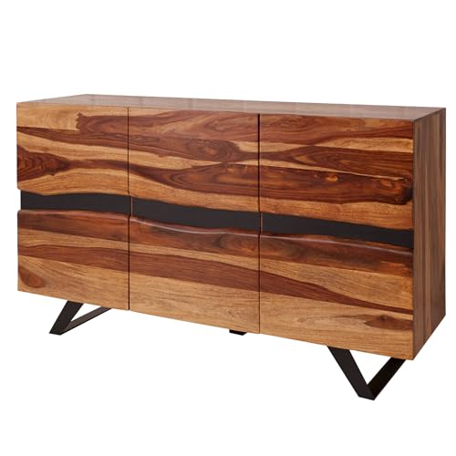 Riess Ambiente Massivholz Sideboard Amazonas 150cm braun Sheesham Baumkante schwarzes Metallgestell, Kommode für Dein Wohnzimmer, Anrichte von Riess Ambiente