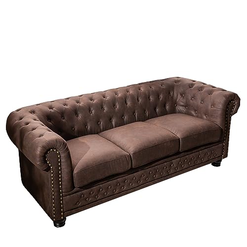 Riess Ambiente Chesterfield 3er Sofa 200cm Vintage braun 3-Sitzer mit Knopfheftung und Federkern Couch Dreisitzer Couch von Riess Ambiente