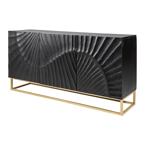 Riess Ambiente Massives Sideboard Scorpion 140cm schwarz Mangoholz aufwendige 3D Schnitzereien Kommode Anrichte von Riess Ambiente