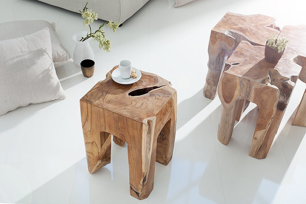 riess-ambiente Beistelltisch MOLAR 30cm natur (Einzelartikel, 1-St), Wohnzimmer · Teak-Massivholz-Block · Hocker · Unikat aus einem Stück von riess-ambiente