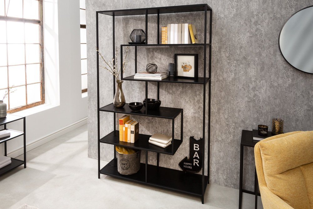 riess-ambiente Bücherregal SLIM LINE 185x114cm schwarz, Einzelartikel 1-tlg., Wohnzimmer · Holzwerkstoff · Metall · mit Ablage · Industrial von riess-ambiente