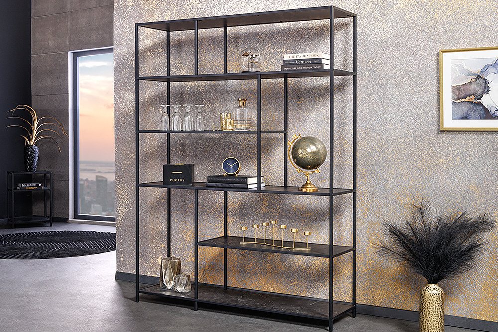 riess-ambiente Bücherregal SLIM LINE 185x135cm anthrazit / schwarz, Einzelartikel 1-tlg., Wohnzimmer · Marmor-Design · Metall · mit Ablage · Industrial von riess-ambiente