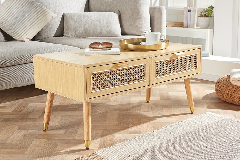 riess-ambiente Couchtisch VIENNA 100cm natur (Einzelartikel, 1-St), Wohnzimmer · MDF · Metall · Wiener Geflecht · Retro Design von riess-ambiente