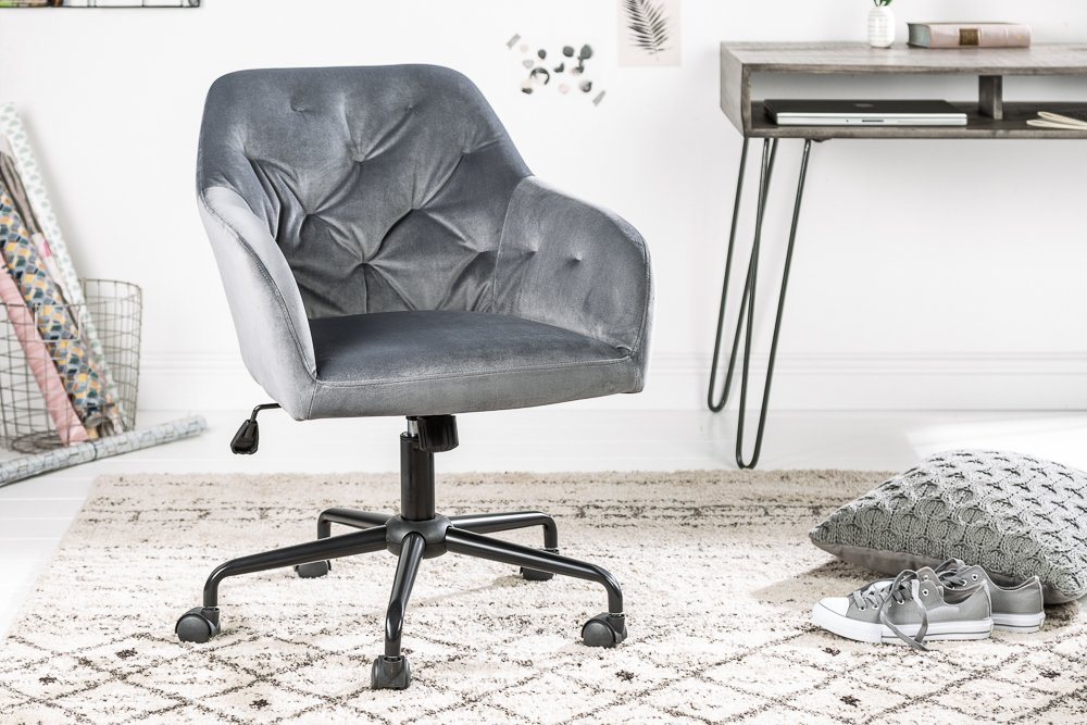 riess-ambiente Drehstuhl DUTCH COMFORT grau / schwarz (Einzelartikel, 1 St), Büro · Samt · mit Rollen · höhenverstellbar · mit Armlehne · Design von riess-ambiente