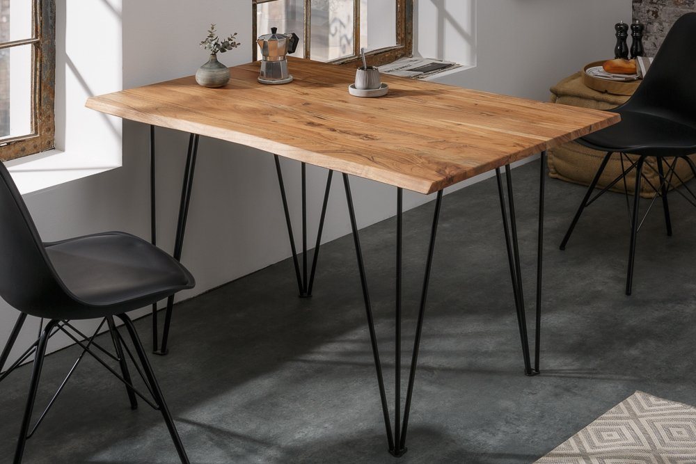 riess-ambiente Küchentisch MAMMUT 120cm natur / schwarz (Einzelartikel, 1-St), Massivholz · Baumkante · Schreibtisch · Hairpin Legs · Metall · Retro von riess-ambiente