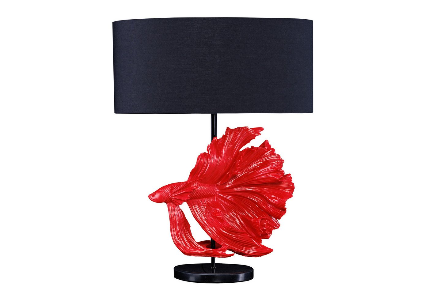 riess-ambiente Tischleuchte CROWNTAIL 65cm schwarz / rot, Ein-/Ausschalter, ohne Leuchtmittel, Wohnzimmer · Stoff · Marmor-Fuß · Fisch-Figur · Schlafzimmer · Design von riess-ambiente