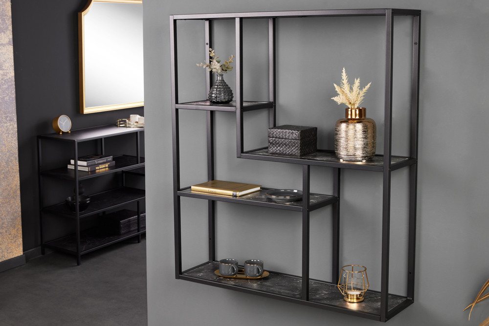 riess-ambiente Wandregal SLIM LINE 95cm anthrazit / schwarz, Einzelartikel 1-tlg., Wohnzimmer · Marmor-Design · Metall · eckig · 5 Fächer · Industrial von riess-ambiente