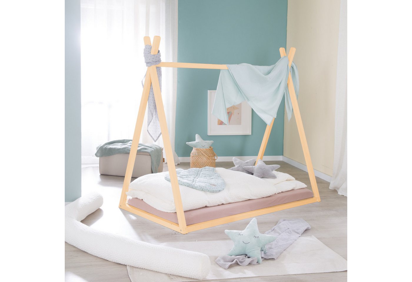 roba® Kinderbett Hausbett - nach Montessori Prinzip - FSC zertifiziertes Massivholz, Tipibett - Babybett zum Spielen, Lesen & Kuscheln - Bambus natur von roba®