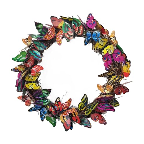 rockible Schmetterlingskranz, Frühlingskranz Schmetterling, Haustür Kranz Frühlingskränze, Wanddekoration Blumenkranz, Türkranz Frühling Osterkranz, Butterfly Wreath für Zuhause Ornament, 25CM von rockible