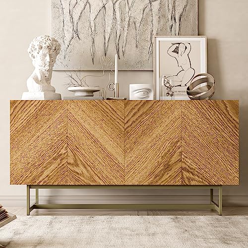 Roomfitters Mid-Century TV Schrank, Sideboard mit 4 Türen, Küchenschrank, Aufbewahrungsschrank mit Platte aus Kunstmarmor, Moderner TV Sideboard, Wohnzimmermöbel, Holz Mehrzweckschrank, TV-Ständer von roomfitters