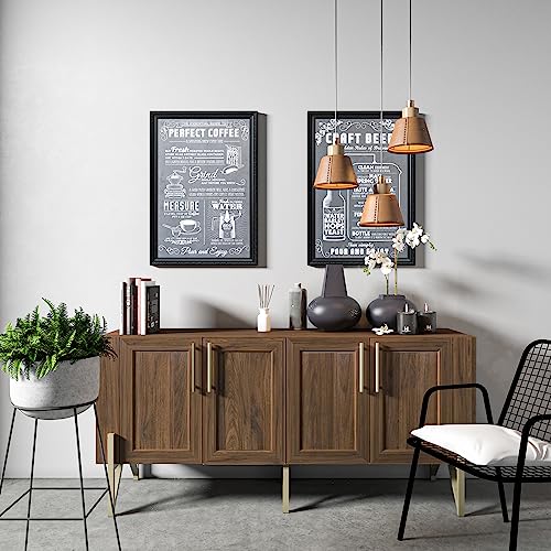 Roomfitters TV Sideboard Wohnzimmer, Küchenschrank Aufbewahrungsschrank mit 4 Schränke, Walnuss Buffetschrank, Highboard Schrank im Mid-Century-Stil, TV Sideboard, TV Schrank, Goldene Bein von roomfitters