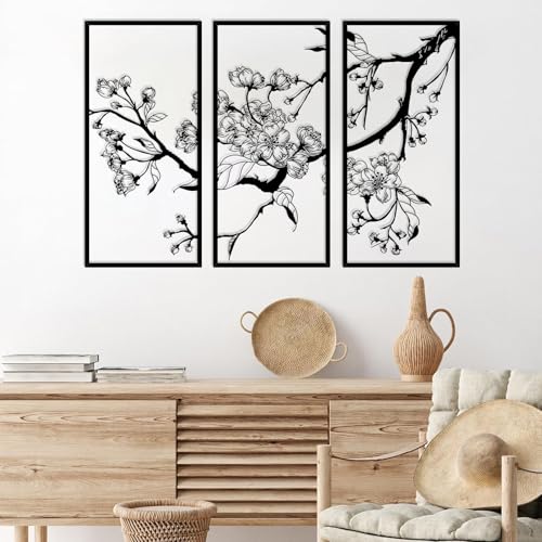 ruelen 3 Stück Metall Blume Wanddekoration, Abstrakte Blumen Ästhetische Kunst, Floral Rustikale Natur Linie Art Modern Home Hanging für Schlafzimmer Wohnzimmer Küche Korridor Bad Büro (Schwarz) von ruelen