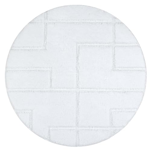 Badteppich Supreme Kreis Lines, Linien, rutschfest, weich, Badezimmerteppich Fussbodenheizung geeignet, Badteppich waschbar weiß Kreis 50 cm von rugsx