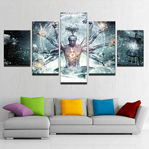 runtooer Bilder Dekorative Malerei Spray Malerei Leinwand Malerei 5 Stück Modern Buddha Meditation Spirituell Religiös Yoga Leinwand Wandbild, Möbel Art Deco, Rahmen von runtooer