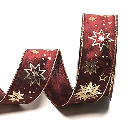 s.dekoda Schleifenband 20m x 40mm Weinrot - Gold Sterne Dekoband Geschenkband Weihnachten [5124] von s.dekoda