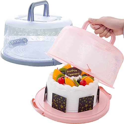 saijer 2 Stück Runder Kuchenbox, Transportbox Kuchen Tragbare Tortenschachtel Kuchen Aufbewahrungsbox Tortenbox mit Klappbaren Griffen Kuchencontainer für Transport von Kuchen Keksen Torte Desserts von saijer