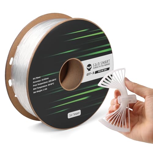 SainSmart TPU Filament 1.75mm, GT-3 Flexibles 3D Drucker Filament für Hochgeschwindigkeitsdruck 500mm/s, UV Beständig, Klar, 1KG Spule, Maßgenauigkeit +/- 0.04mm von sainsmart