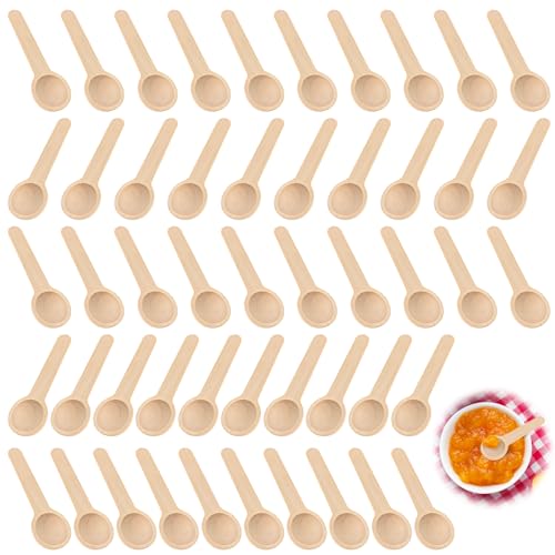 50 Stück Runder Holzlöffel, Mini-Holzlöffel, Gewürzlöffel Mini Süßigkeitenlöffel Mehrzweck für Gewürze, Salz, Honig, Kaffee(7.5cm) von salbsever