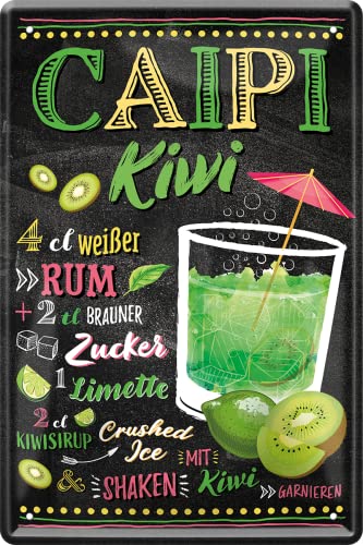 schilderkreis24 – Blechschild Cocktail Rezept Deko Bar Küche Kneipe Pub Theke Geschenk Geschenkidee Geburtstag Weihnachten Longdrink Tonic Spirituosen Trinker 20x30 cm (Caipi Kiwi) von schilderkreis24