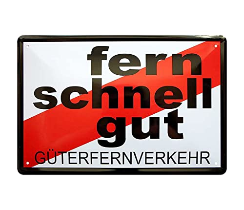 schilderkreis24 Blechschild “Fern Schnell Gut – Güterfernverkehr“ Kraftfahrzeug LKW Fahrer Deko Retro Metallschild Vintage Garage Werkstatt Hobbyraum Geschenk zum Geburtstag oder Weihnachten 20x30 cm von schilderkreis24