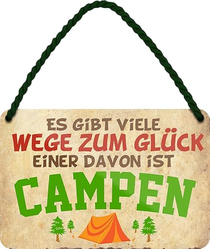 schilderkreis24 - Blechschild "Wege zum Glück - Campen" - 18x12 cm - Inspirierendes Schild für Naturliebhaber von schilderkreis24