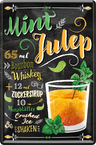 schilderkreis24 Cocktail Rezept “Mint Julep“ Deko Bar Küche Kneipe Pub Theke Geschenkidee Geburtstag Weihnachten Wodka Rum Gin Tonic Bourbon Whiskey Longdrink Spirituosen Trinker 20x30 cm von schilderkreis24