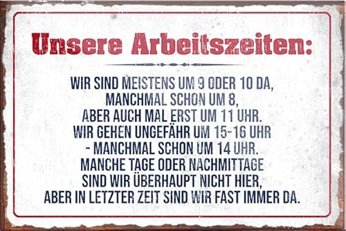 schilderkreis24 – Lustiger Spruch “UNSERE ARBEITSZEITEN“ Magnet Arbeiten Handwerk Deko Kühlschrankmagnet Humor Geschenkidee Geburtstag Weihnachten 9x6 cm von schilderkreis24