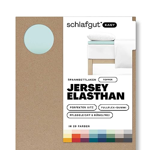 Schlafgut Easy Jersey Elasthan Topper Spannbettlaken 180x200 bis 200x220 Petrol Light, Spannbetttuch aus superweicher Baumwolle mit Elasthan von schlafgut