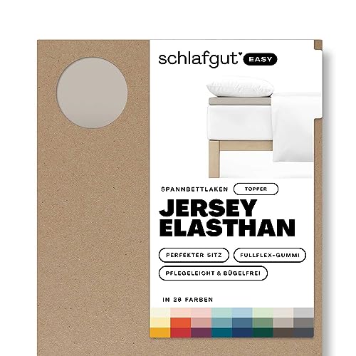 Schlafgut Easy Jersey Elasthan Topper Spannbettlaken 180x200 bis 200x220 Sand Mid, Spannbetttuch aus superweicher Baumwolle mit Elasthan von schlafgut