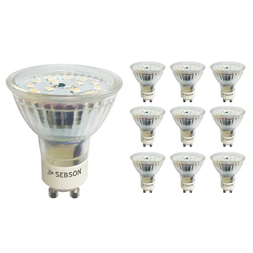 SEBSON GU10 LED Lampe 5W dimmbar warmweiß, Ra95 flimmerfrei ersetzt 30-35W Halogen, 3000K, 230V LED Leuchtmittel, Deckenlampe ø50 x 57mm - 10er Set von SEBSON