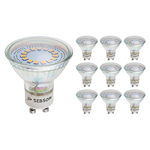 SEBSON LED Lampe GU10 warmweiß 3,5W - 10er Set - ersetzt 30W Halogen, 300 Lumen, GU10 LED Strahler 230V, LED Leuchtmittel 110°, ø50 x 57mm - Deckenstrahler von SEBSON