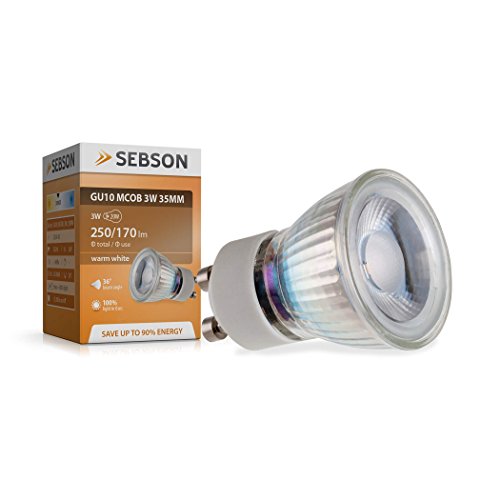 SEBSON LED Lampe GU10 warmweiß 3W, ersetzt 25W Halogenlampe, 35mm Durchmesser, 250lm, Spot 46°, 230V von SEBSON