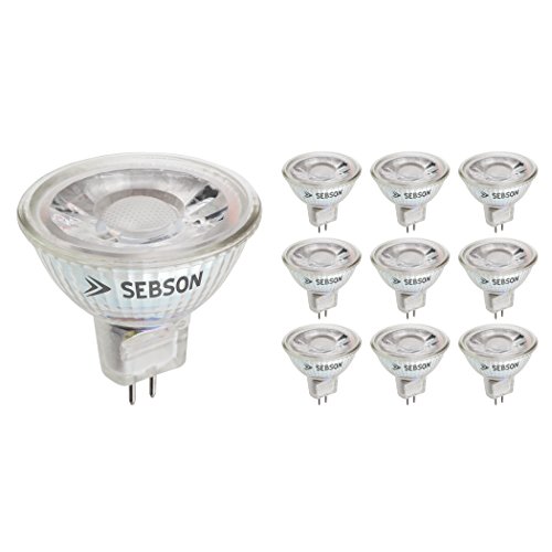 SEBSON LED Lampe GU5.3/ MR16 warmweiss 5W, ersetzt 35W Halogenlampe, 420lm, LED Leuchtmittel Spot 36°, 12V DC, 10er Pack von SEBSON