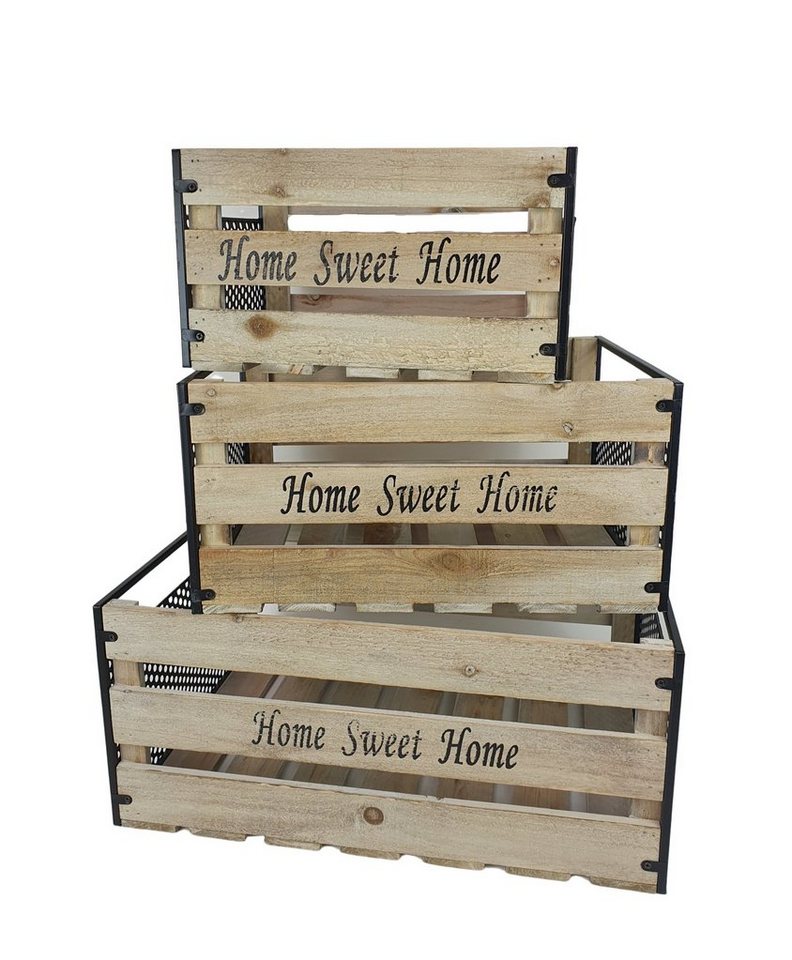 sesua Aufbewahrungsbox Deko Holzboxen mit Metall "Home Sweet Home" natur/schwarz Holzkisten von sesua