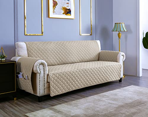 sevi's Sofabezug 4 Sitzer 220cm, Sesselschoner Wasserdicht Reversibel mit Auflage, Geeignet für alle Sofas - Beige von sevi's